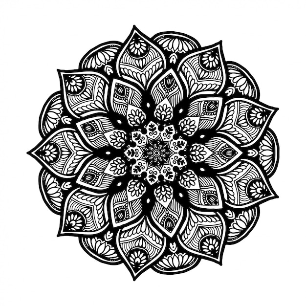 Mandala de flores redondas para tatuaje, henna, libro para colorear, decorativo.