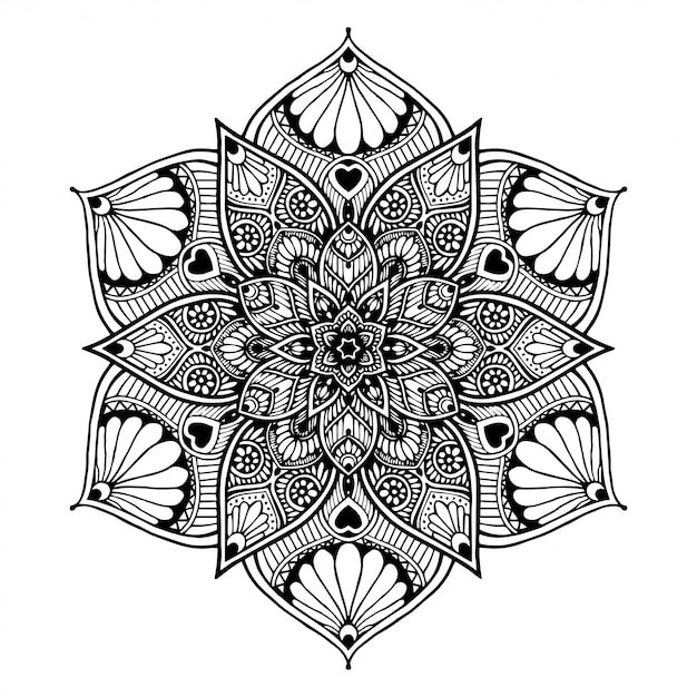 Vector mandala de flores redondas para tatuaje, henna, libro para colorear, decorativo.