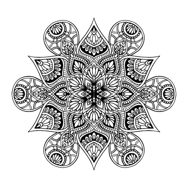 Vector mandala de flores redondas para tatuaje, henna o página para colorear