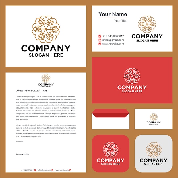 mandala flowersleaftech mandala kaleidoscope logotipo premium y tarjeta de visita