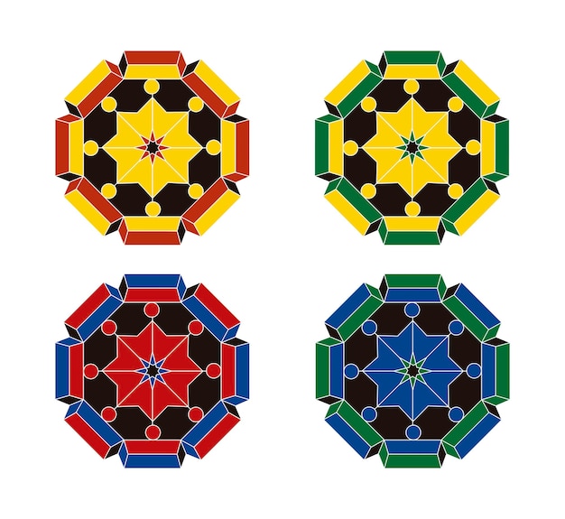 Mandala con formas geométricas en rojo amarillo verde y azul