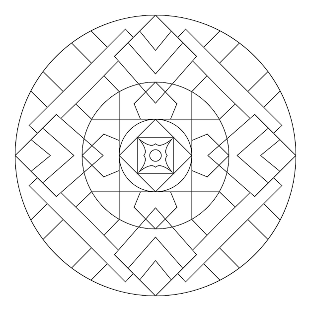 Mandala de geometría sagrada página para colorear para adultos signos místicos abstractos ilustración vectorial