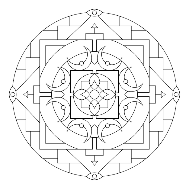 Mandala de geometría sagrada página para colorear para adultos Signos místicos abstractos ilustración vectorial