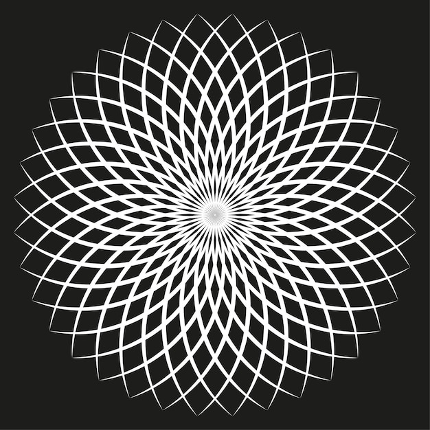 Mandala geométrica blanca Patrón fractal intrincado Diseño de ilusión óptica Obra de arte simétrica vectorial
