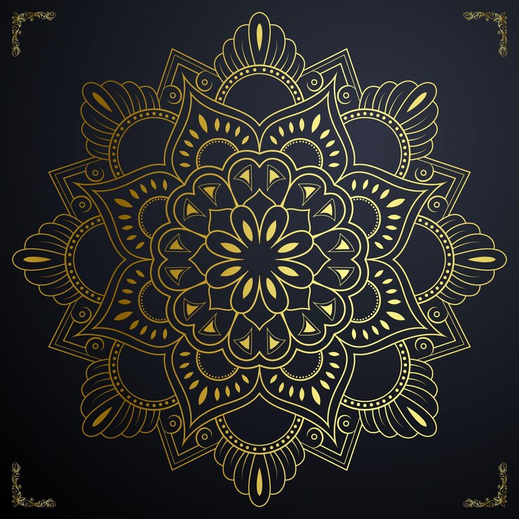 Mandala geométrica de fondo de diseño dorado y negro Ilustración de stock