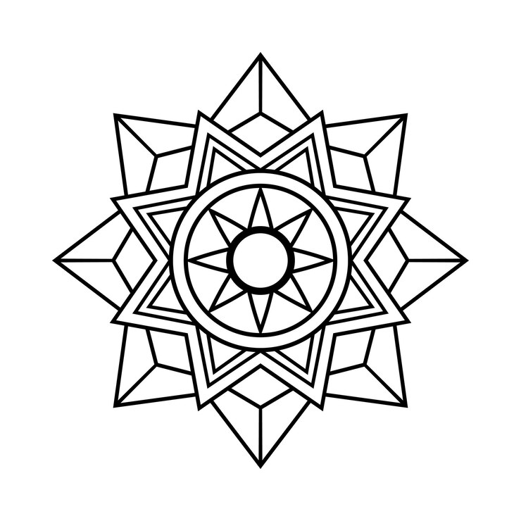 Mandala geométrica intrincada para el diseño de patrones de estrellas para libros de colorear