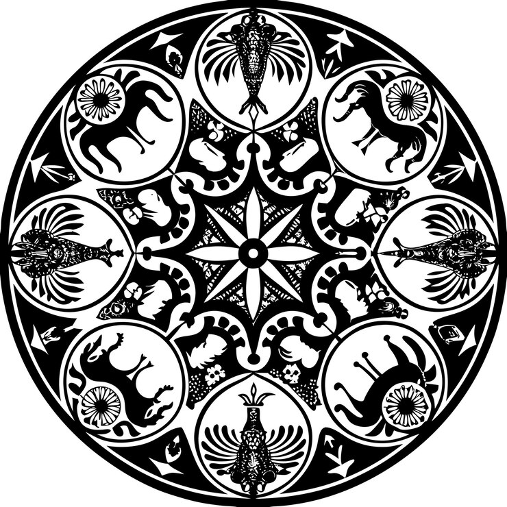 Mandala intrincada con elefantes y motivos florales
