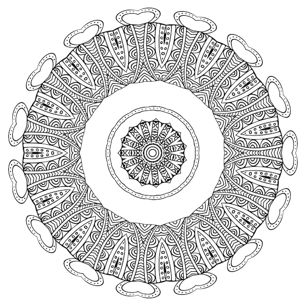 Mandala Libro para colorear plantilla diseño de papel tapiz patrón de encaje y decoración de tatuajes para diseño de interiores Vector dibujado a mano étnico oriental círculo ornamento fondo blanco estilo indio