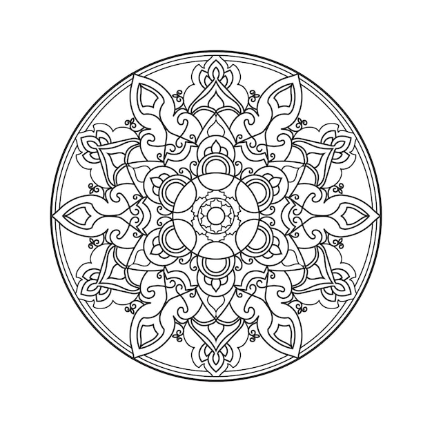 Mandala de línea de flores en blanco y negro Vector