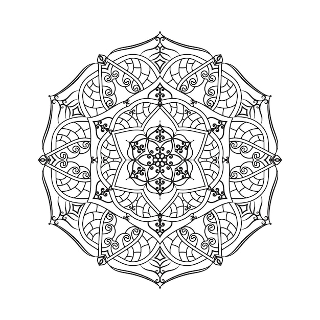 El mandala de la línea de flores está en vector blanco y negro