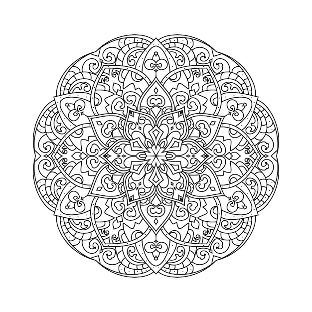 El mandala de la línea de flores está en vector blanco y negro