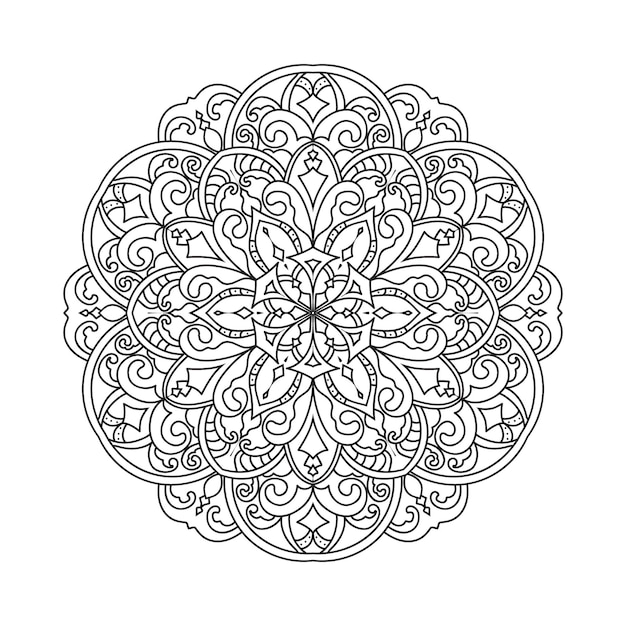 El mandala de la línea de flores está en vector blanco y negro