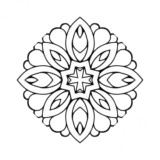 Vector mandala línea simple, elemento decorativo para colorear.