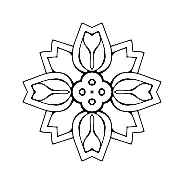 Mandala línea simple, elemento decorativo para colorear.