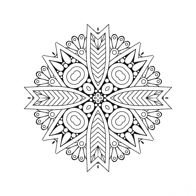 Mandala línea simple, elemento decorativo para colorear.