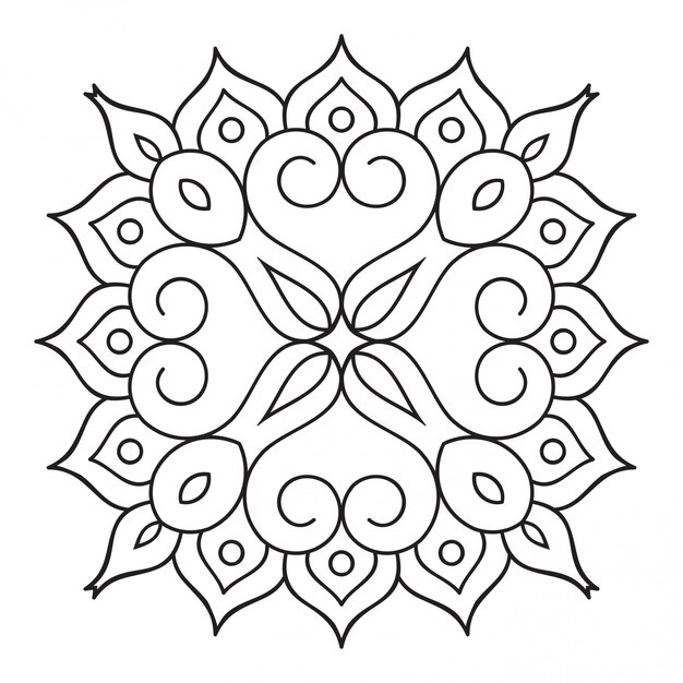 Mandala Línea simple, elemento decorativo para colorear.