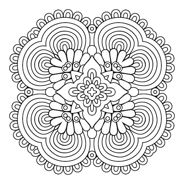 Mandala Línea simple, elemento decorativo para colorear.