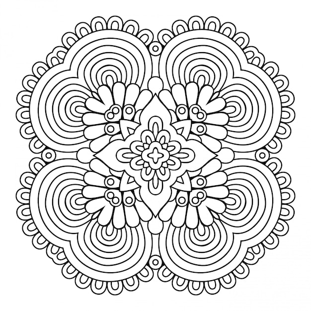 Mandala línea simple, elemento decorativo para colorear.