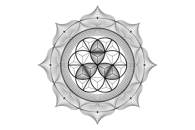 El mandala del loto sagrado, el yantra, la flor mística de la vida, la geometría sagrada, el vector del logotipo, el elemento gráfico.