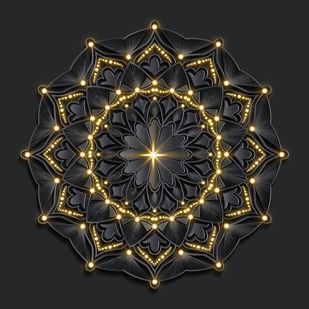 Mandala de lujo de efecto dorado de damasco oscuro