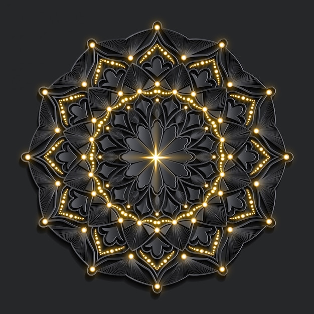 Mandala de lujo de efecto dorado de damasco oscuro