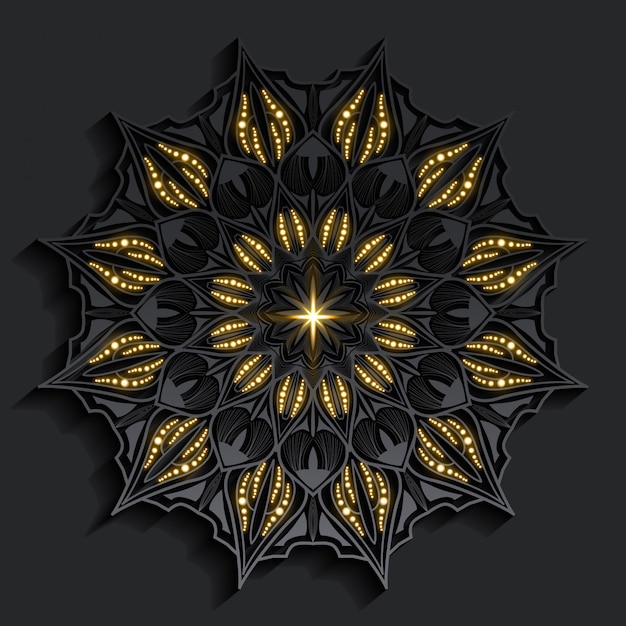 Mandala de lujo de efecto dorado de damasco oscuro