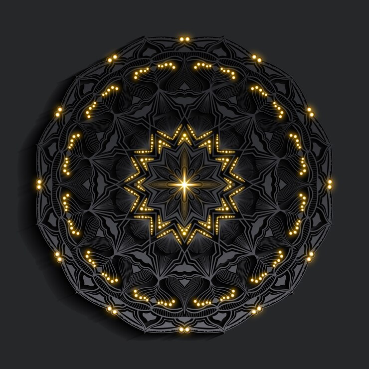 Mandala de lujo de efecto dorado de damasco oscuro