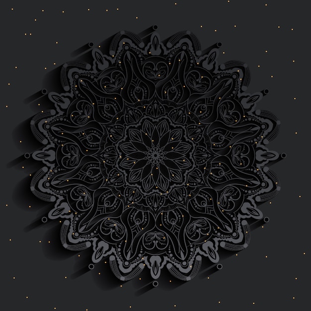 Vector mandala de lujo de efecto dorado de damasco oscuro