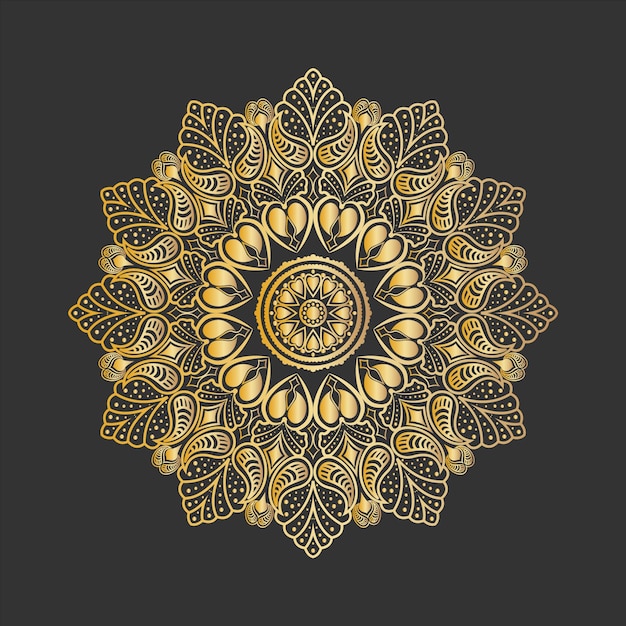 Mandala de lujo Gradiente color dorado Color negro Fondo Vector libre