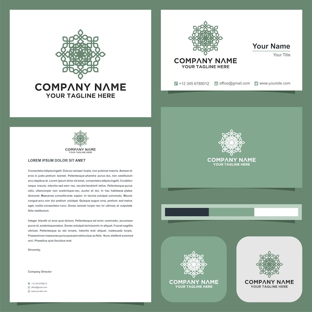 Mandala de lujo ornamental logwirh leaf peopleyoga y tarjeta de visita premium
