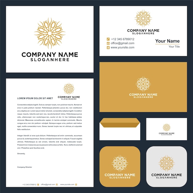 Mandala de lujo ornamental logwirh leaf peopleyoga y tarjeta de visita premium