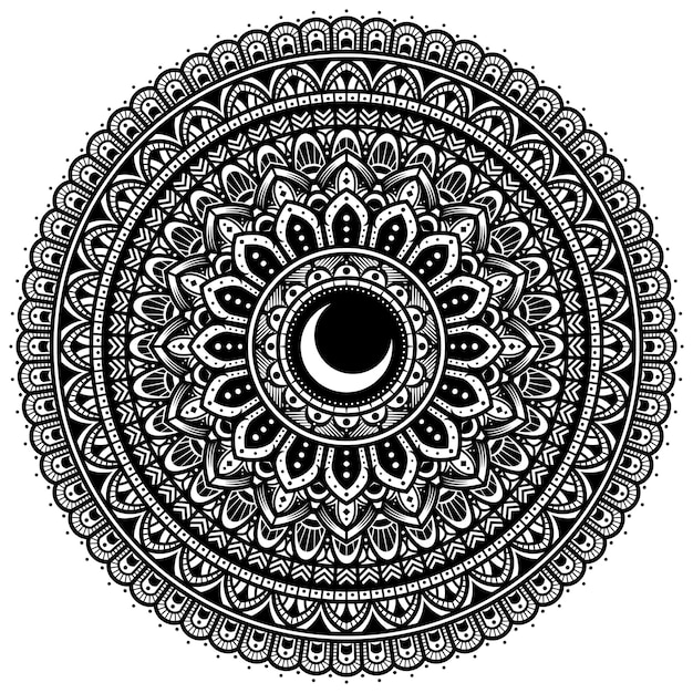 Mandala de luna en blanco y negro