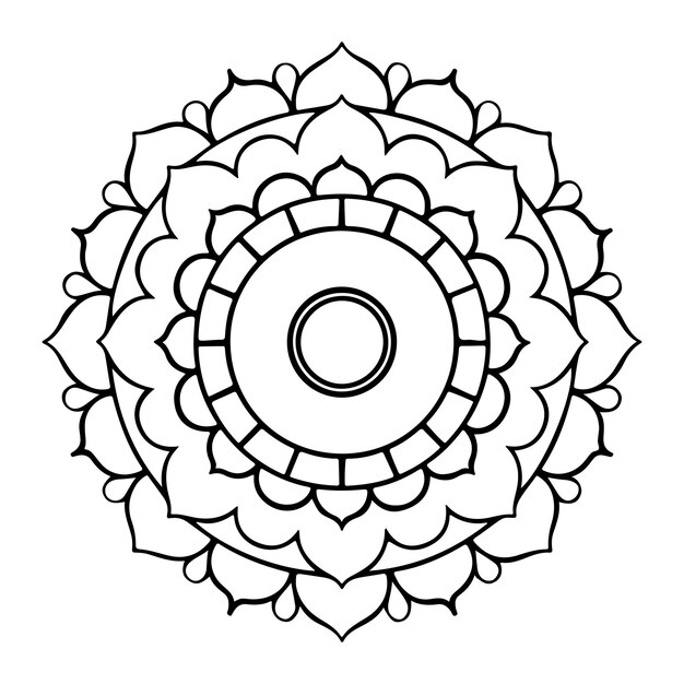 Mandala minimalista con capas concéntricas y líneas en negrita para un libro de colorear fácil para adultos y niños