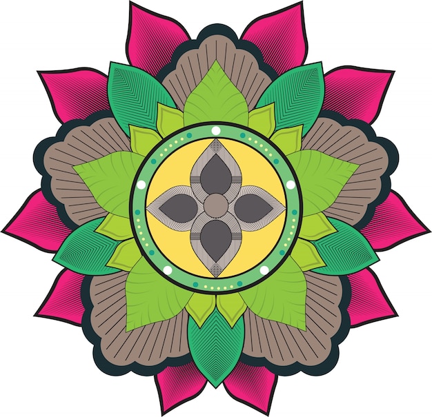 Vector mandala mínimo colorido con hojas