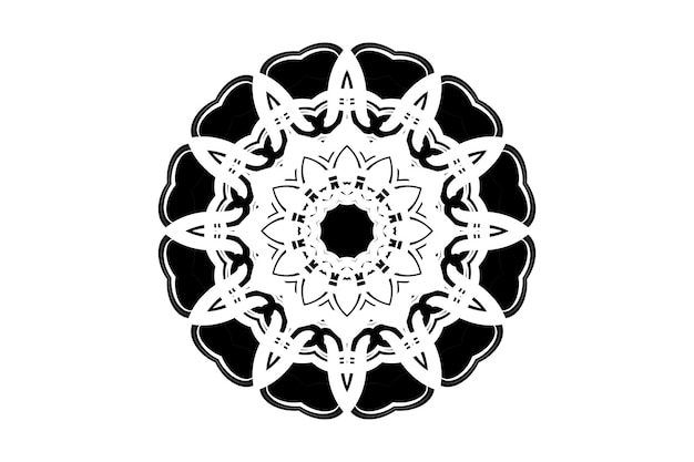 Mandala monocromática con núcleo estelar y motivos florales para la meditación