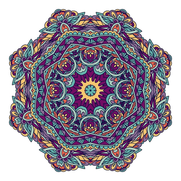 Mandala motivo ornamental diseño geométrico abstracto Vector boho colores psicodélicos imprimir