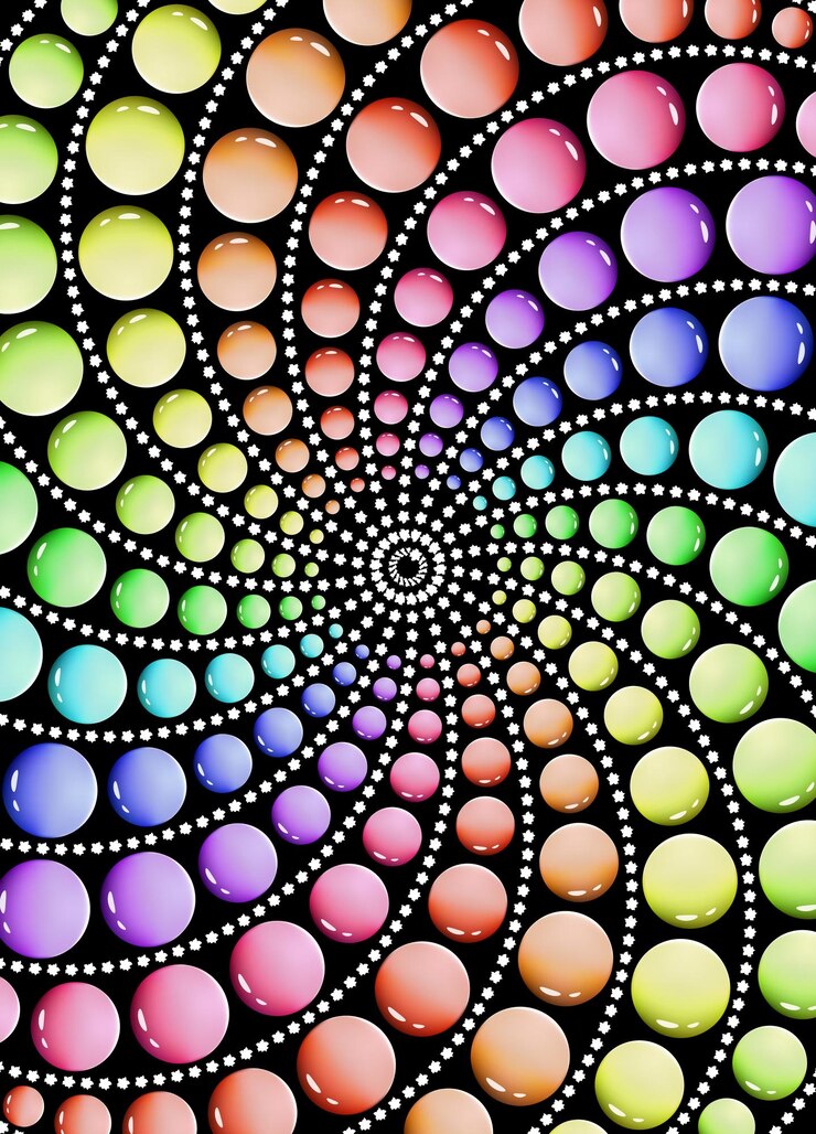 mandala de muchos globos coloridos en un fondo negro