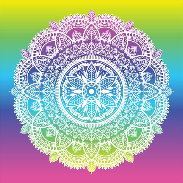 Mandala multicolor étnica detallada sobre fondo degradado
