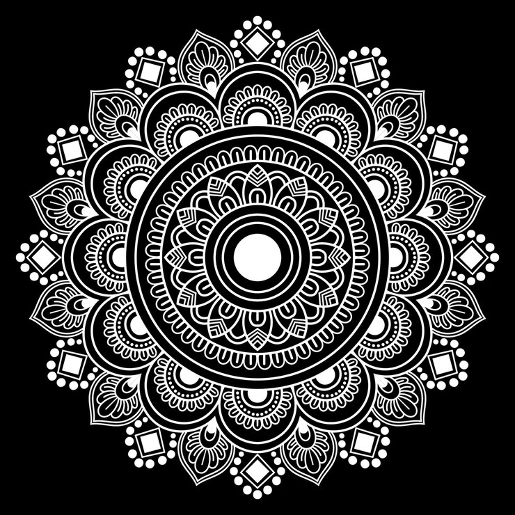 una mandala negra y blanca con un diseño circular en ella