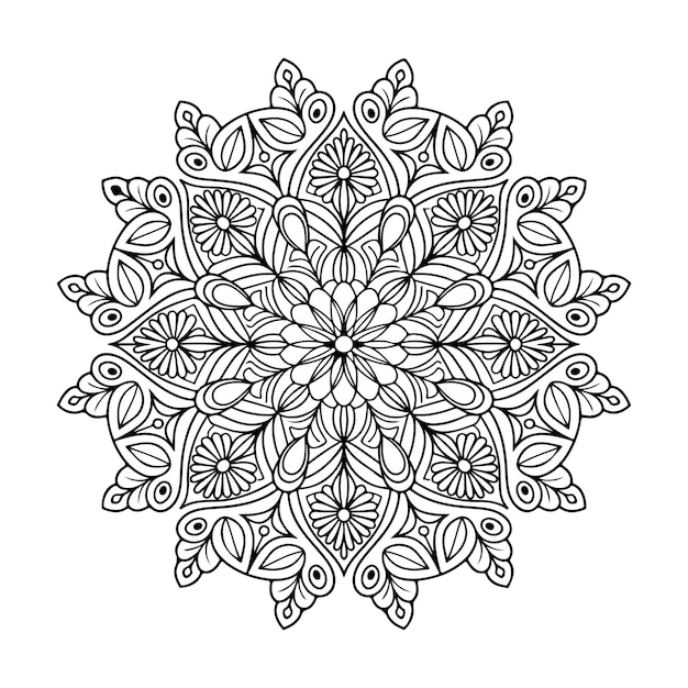 una mandala negra y blanca con un patrón de hojas y flores
