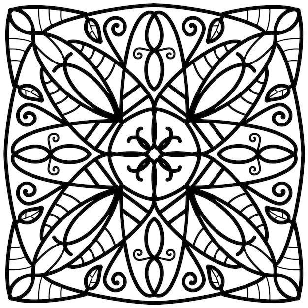 Mandala Negro sobre fondo blanco elemento decorativo Arte de línea abstracta geométrica circular