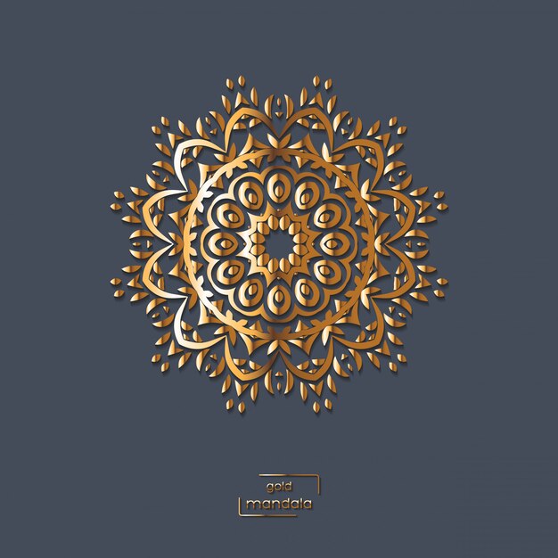 Mandala oriental de flores ornamentales de oro
