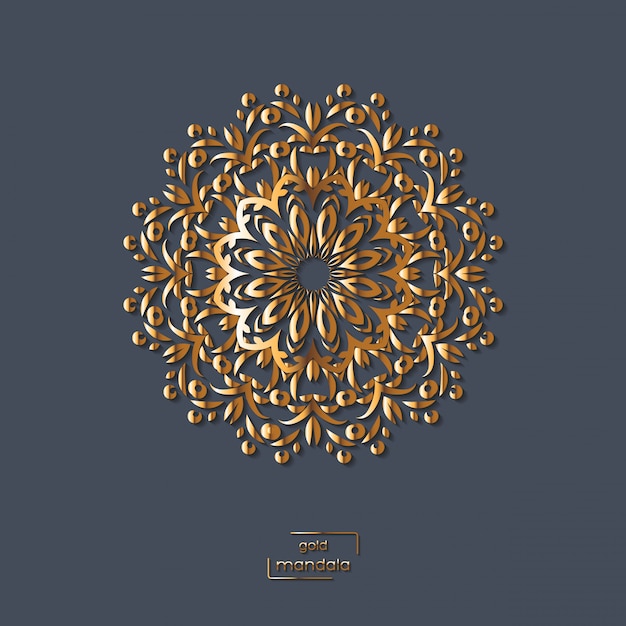 Mandala oriental de flores ornamentales de oro