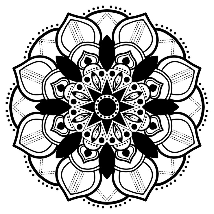 Mandala ornamental arabesca para patrones florales de paz y atención, dibujada a mano