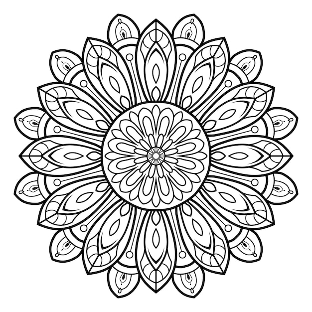 Mandala ornamental de contorno floral blanco y negro