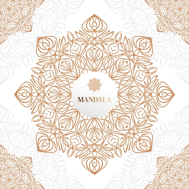 Vector mandala ornamental de lujo de oro dibujada a mano con elementos florales patrón dorado decorativo hermoso adorno de rizos vintage mosaico étnico boceto vectorial oriental ilustración sobre fondo blanco