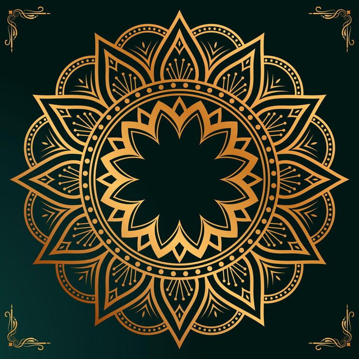 Mandala ornamental con patrón floral arabesco de color dorado