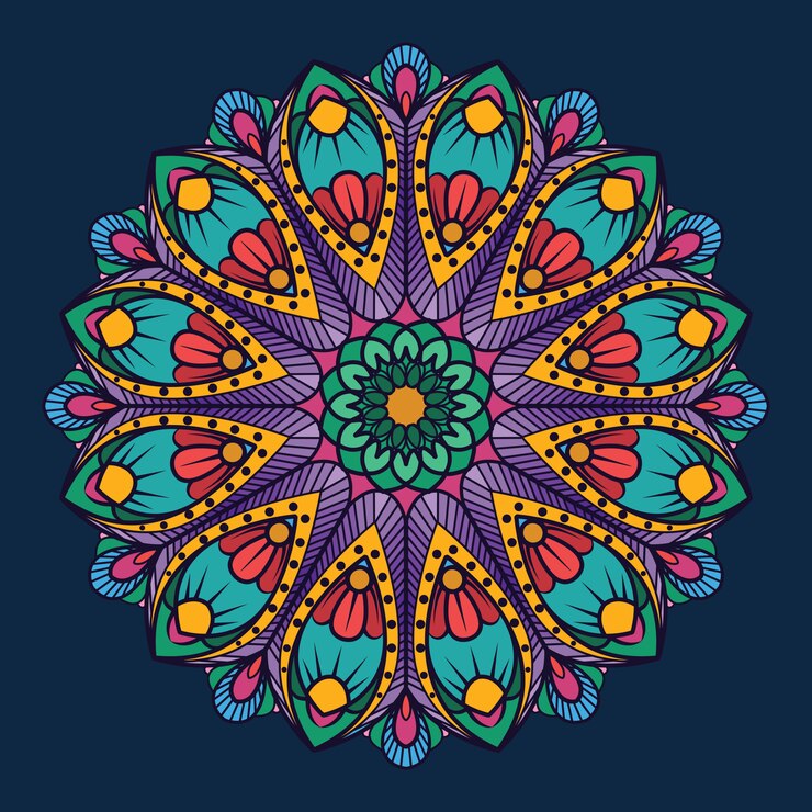 Vector mandala ornamental sobre fondo azul oscuro