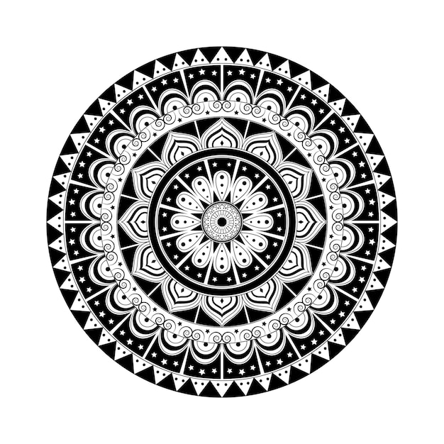 Mandala ornamento redondo Arte vectorial Ornamento redondo Ilustración vectorial Fondo blanco y negro