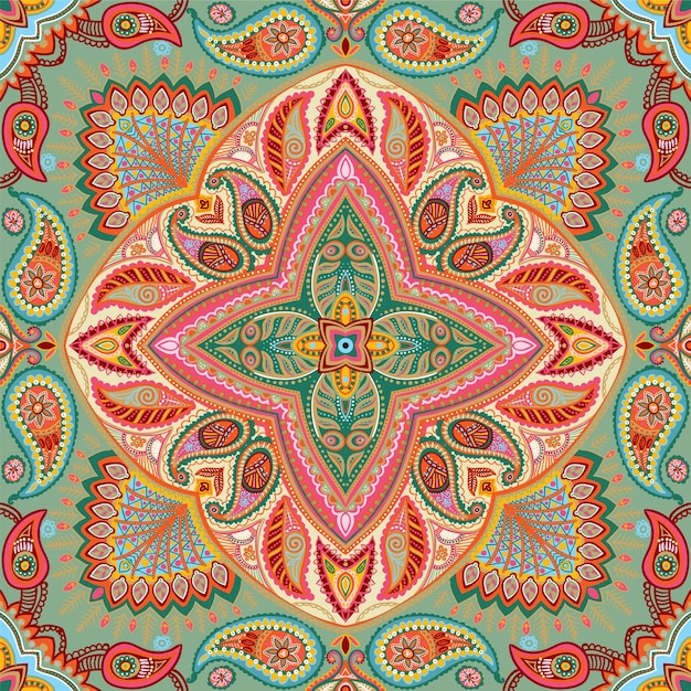 Mandala Ornate paisley patrón de material vectorial sin costura